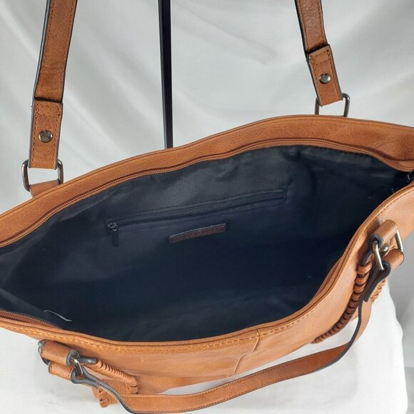 Sam & Hadley Women's Brown Tote Bag Leather Double Handle Zip Closure Pockets - Picture 10 of 13